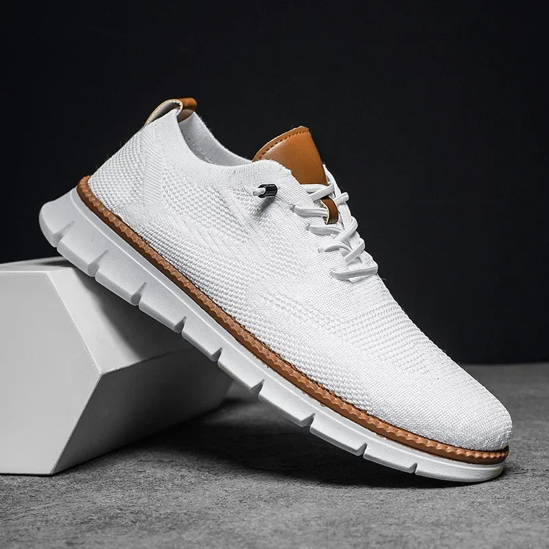 Men's white textured lace-up shoe, side view