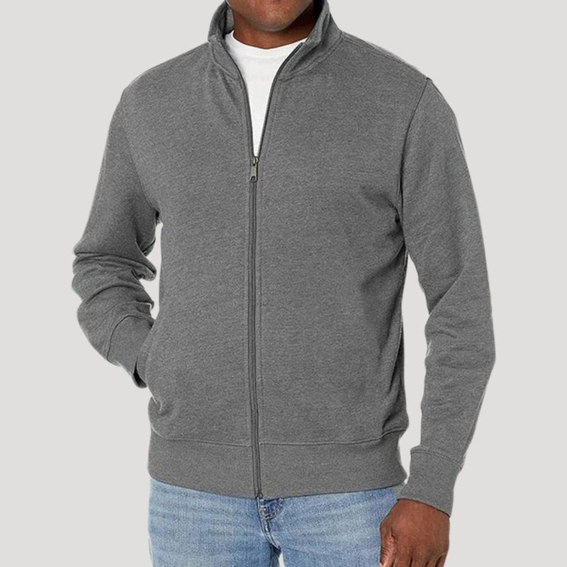 Men's Textured Zip Jacket with Stand Collar in Gray