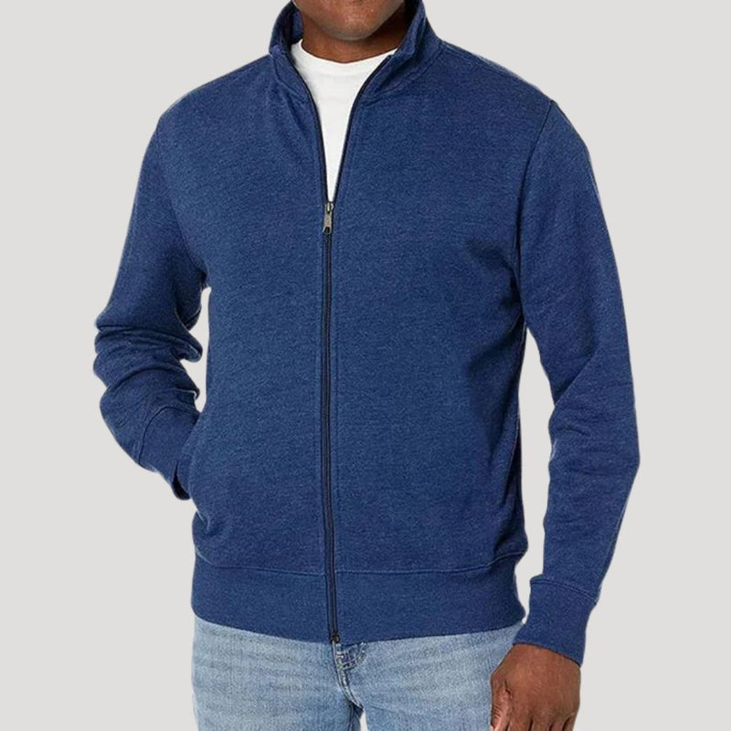 Men's Textured Zip Jacket with Stand Collar in Blue
