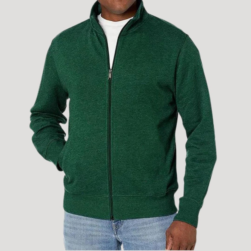 Men's Textured Zip Jacket with Stand Collar in Green