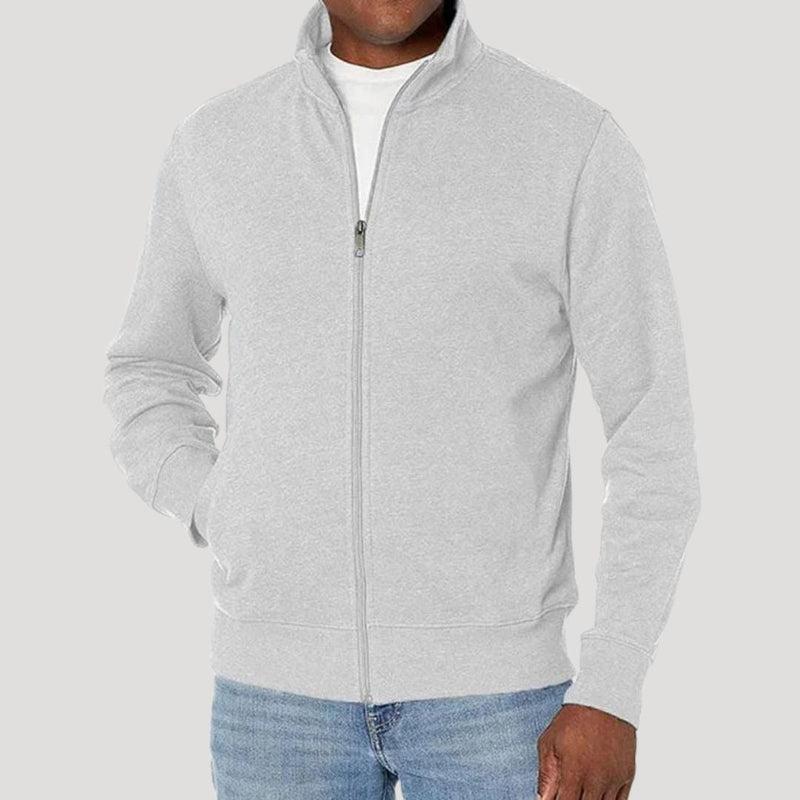 Men's Textured Zip Jacket with Stand Collar in White