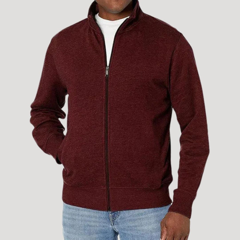 Men's Textured Zip Jacket with Stand Collar in Red