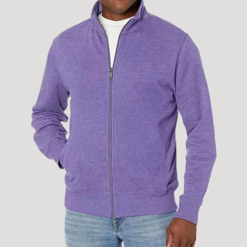 Men's Textured Zip Jacket with Stand Collar in Purple