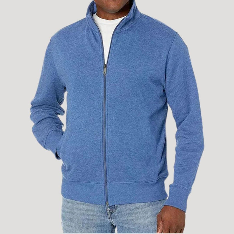 Men's Textured Zip Jacket with Stand Collar in Light Blue