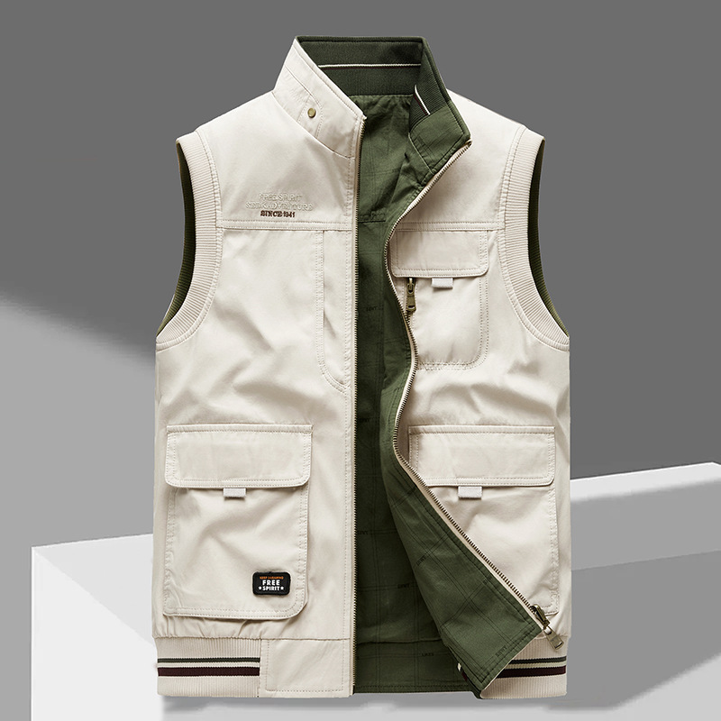 Men's Utility Vest with Multiple Pockets in Beige Green