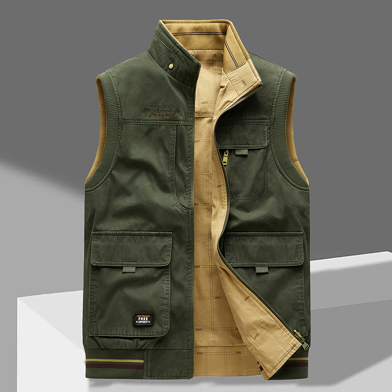 Men's Utility Vest with Multiple Pockets in Khaki Green