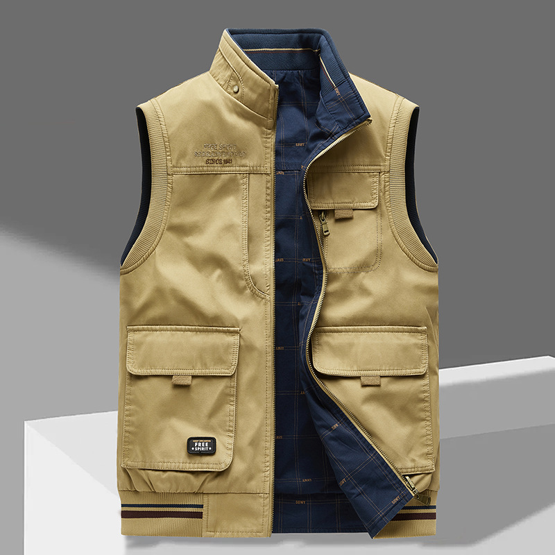 Men's Utility Vest with Multiple Pockets in Blue Khaki