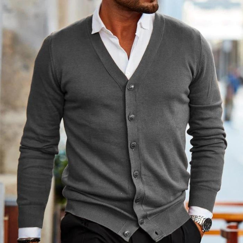 Men's V Neck Button Cardigan in Gray