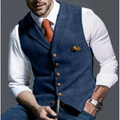 Men's V Neck Waistcoat with Button Front and Chest Pocket in Blue