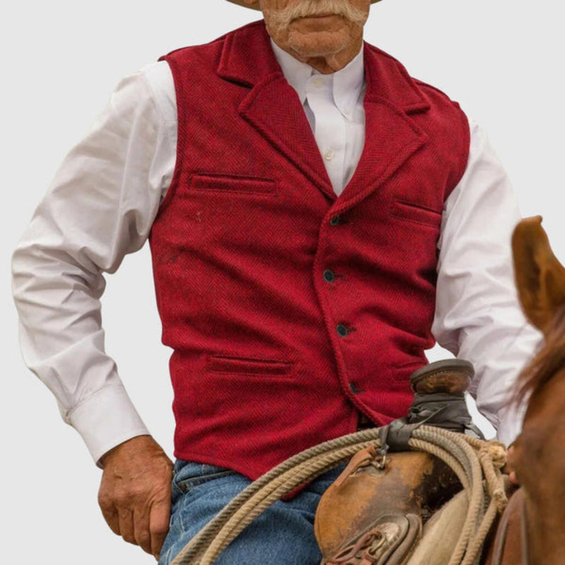 Men's Western Rancher Vest with Button Front in Red