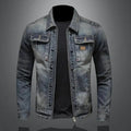 Men's Zip Front Denim Jacket with Washed Finish in Black
