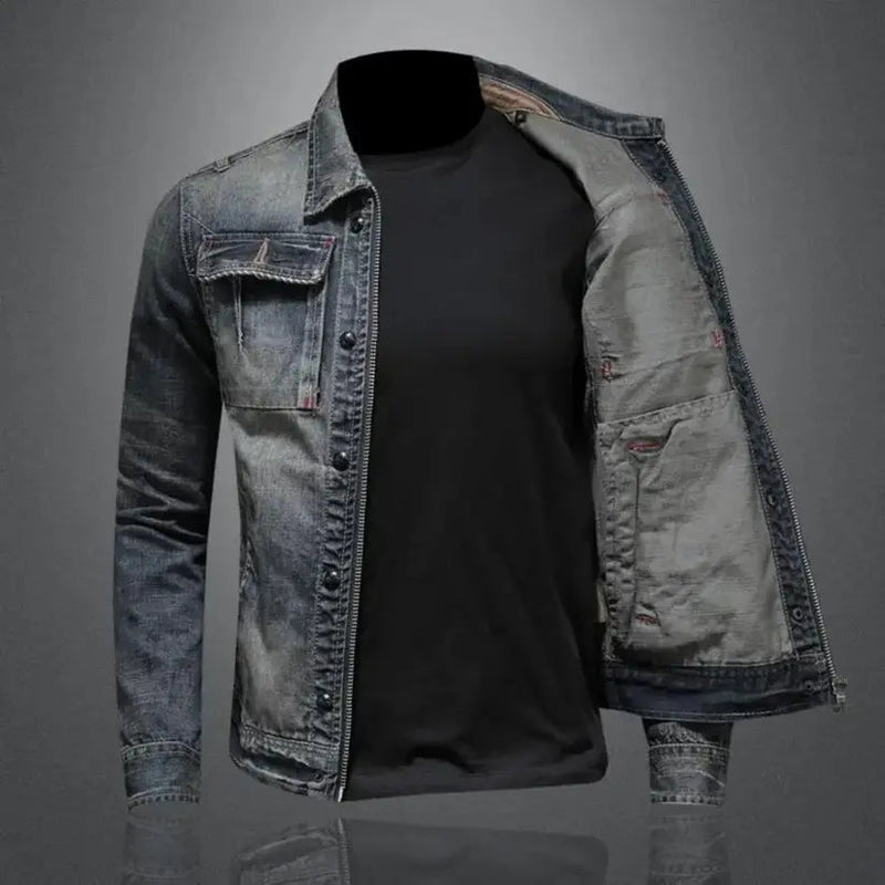 Men's Zip Front Denim Jacket with Washed Finish – alternate view 2
