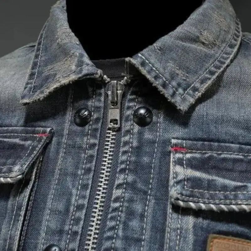 Men's Zip Front Denim Jacket with Washed Finish – alternate view 3