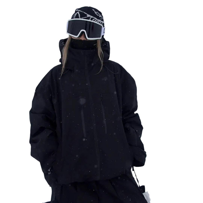 Unisex Hooded Snow Jacket with Zip Pockets in Black