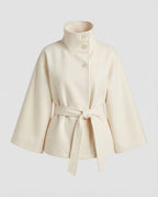 Women's Belted Cape Coat with High Collar Winter