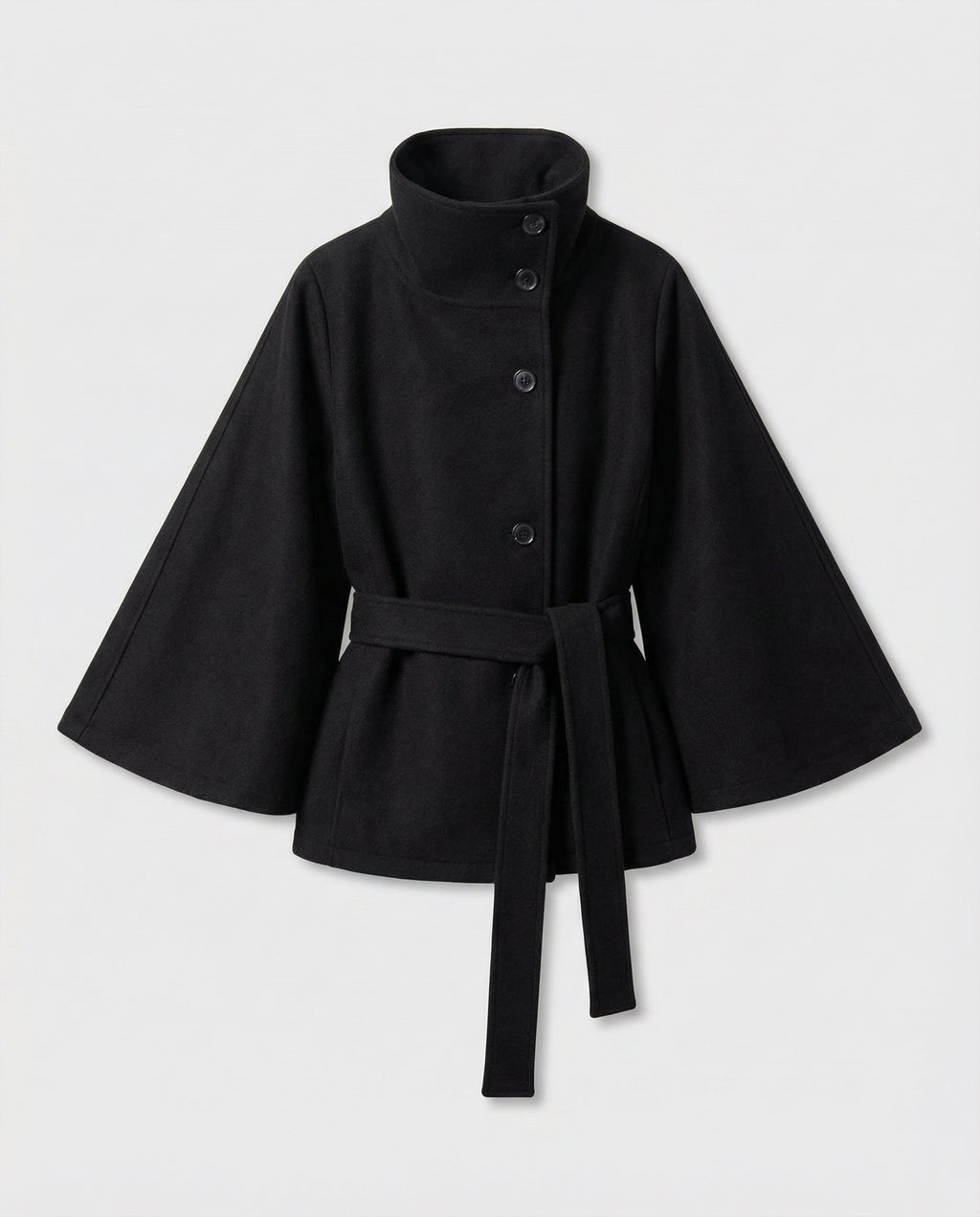 Women's Belted Cape Coat with High Collar Winter