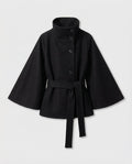 Women's Belted Cape Coat with High Collar Winter