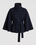 Women's Belted Cape Coat with High Collar Winter