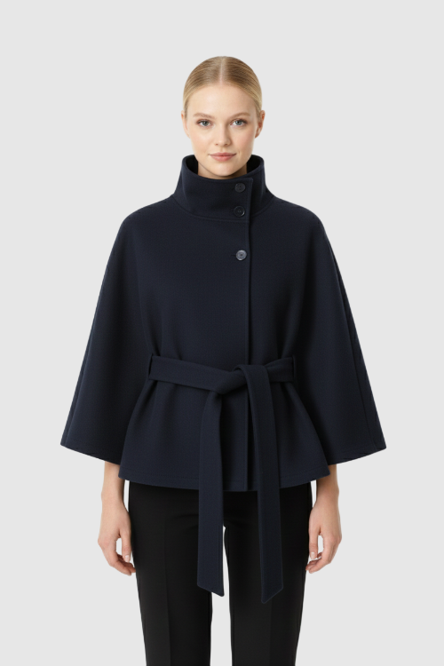 Women's Belted Cape Jacket for Elegant Winter Wear