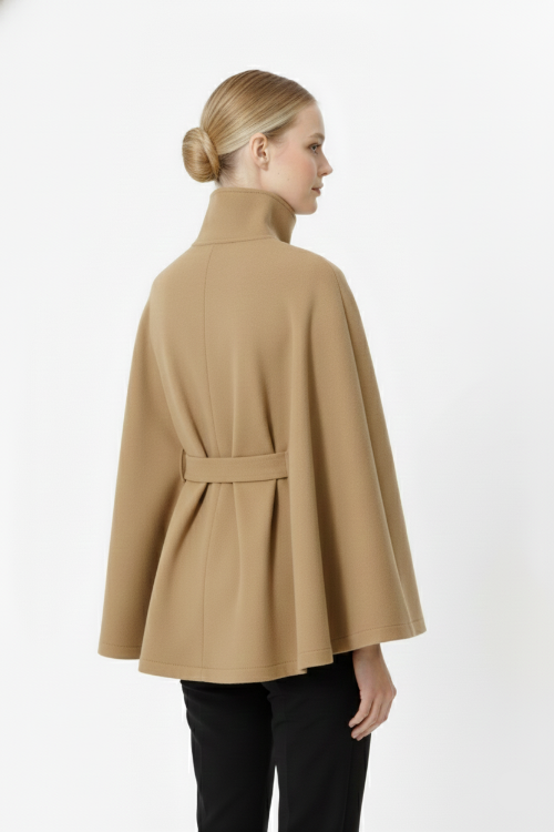 Women's Belted Cape Jacket for Elegant Winter Wear
