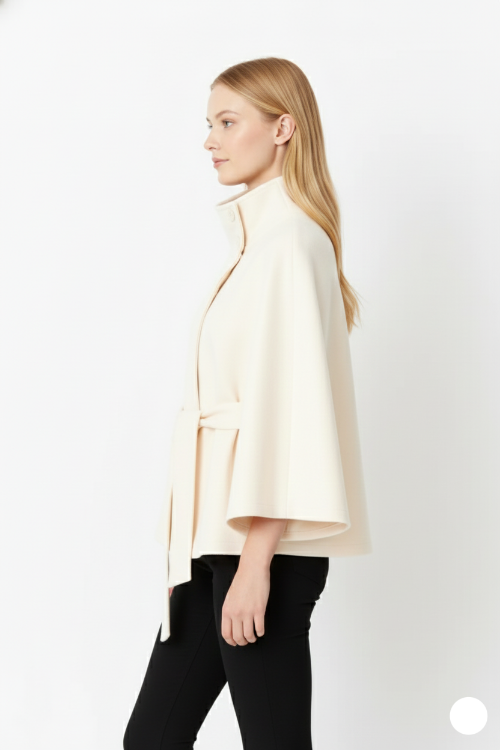 Women's Belted Cape Jacket for Elegant Winter Wear