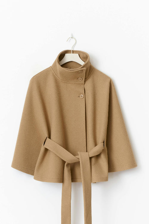 Women's Belted Cape Jacket for Elegant Winter Wear