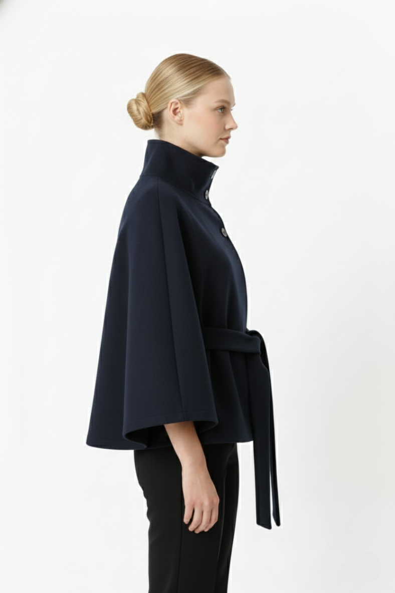 Women's Belted Cape Jacket for Elegant Winter Wear