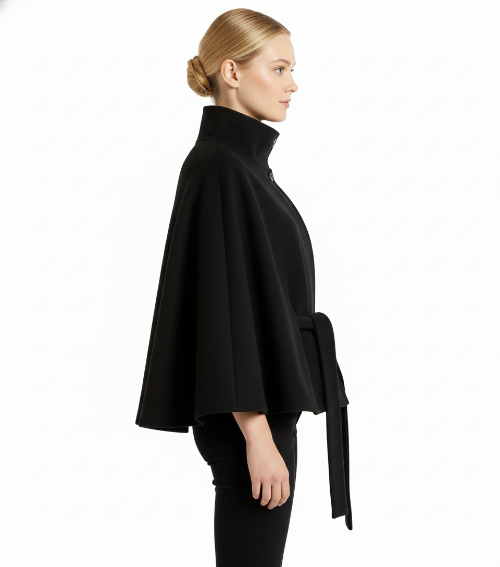 Women's Belted Cape Jacket for Elegant Winter Wear