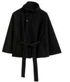 Women's Belted Cape Jacket for Elegant Winter Wear