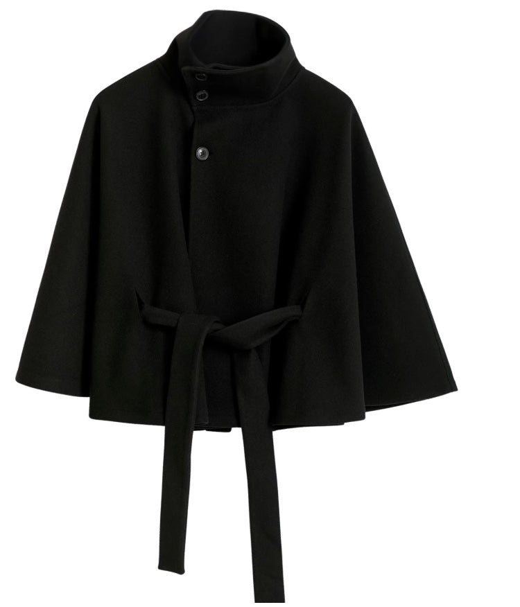 Women's Belted Cape Jacket for Elegant Winter Wear