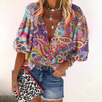Women's Blouse with Floral Pattern and Button Placket