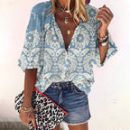 Women's Blouse with Floral Pattern and Button Placket