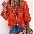 Women's Button Blouse for Leisure and Holiday Wear