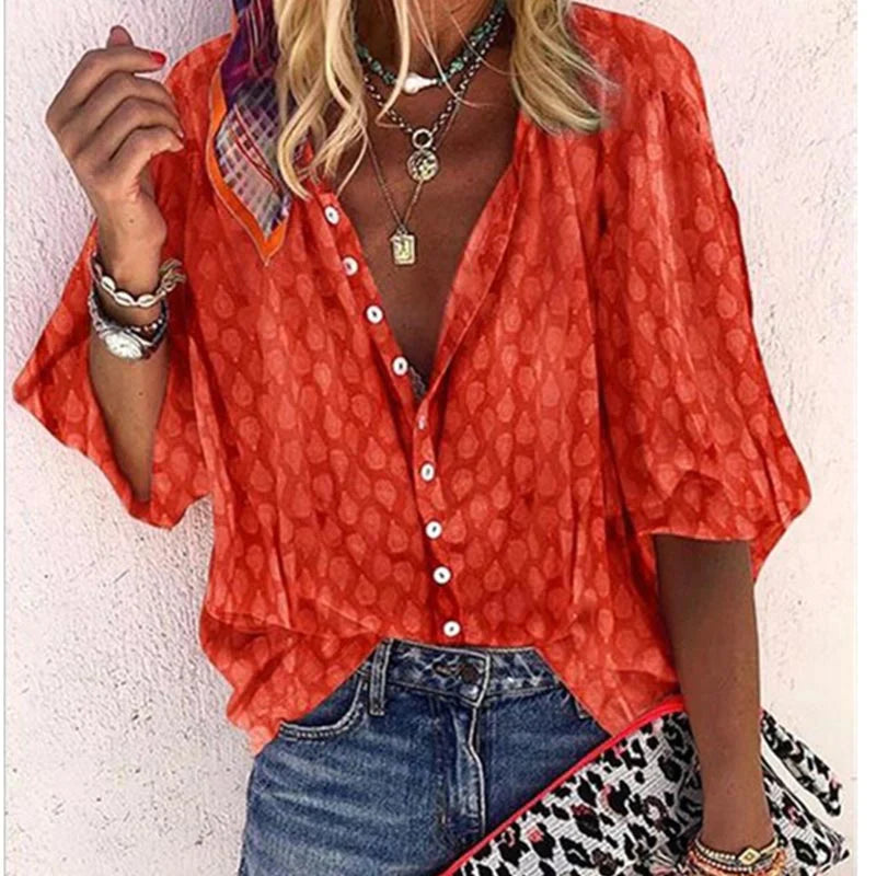 Women's Button Blouse for Leisure and Holiday Wear