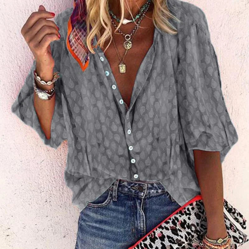 Women's Button Blouse for Leisure and Holiday Wear