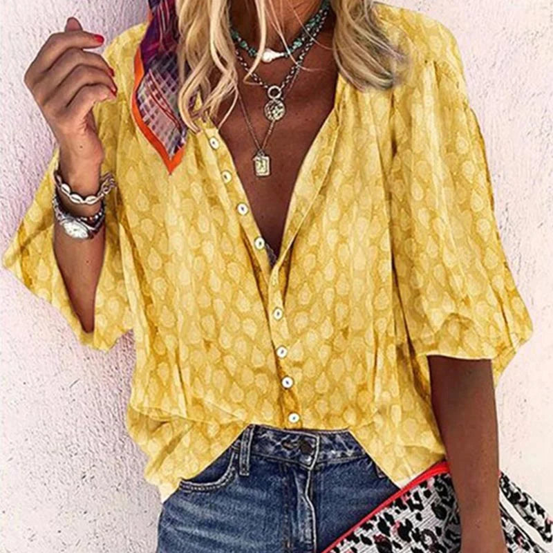Women's Button Blouse for Leisure and Holiday Wear