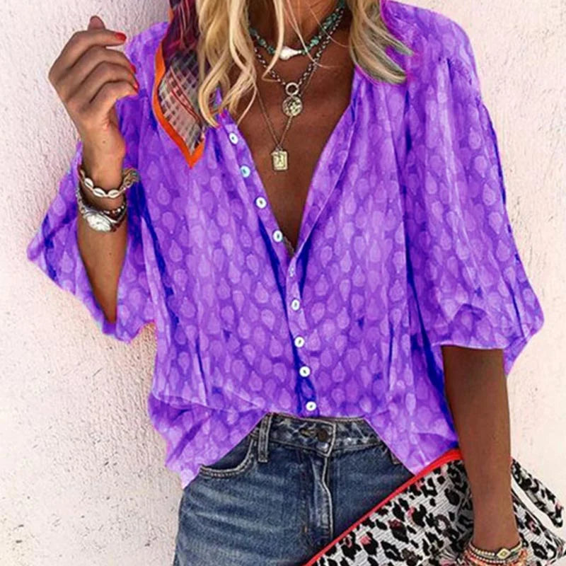 Women's Button Blouse for Leisure and Holiday Wear