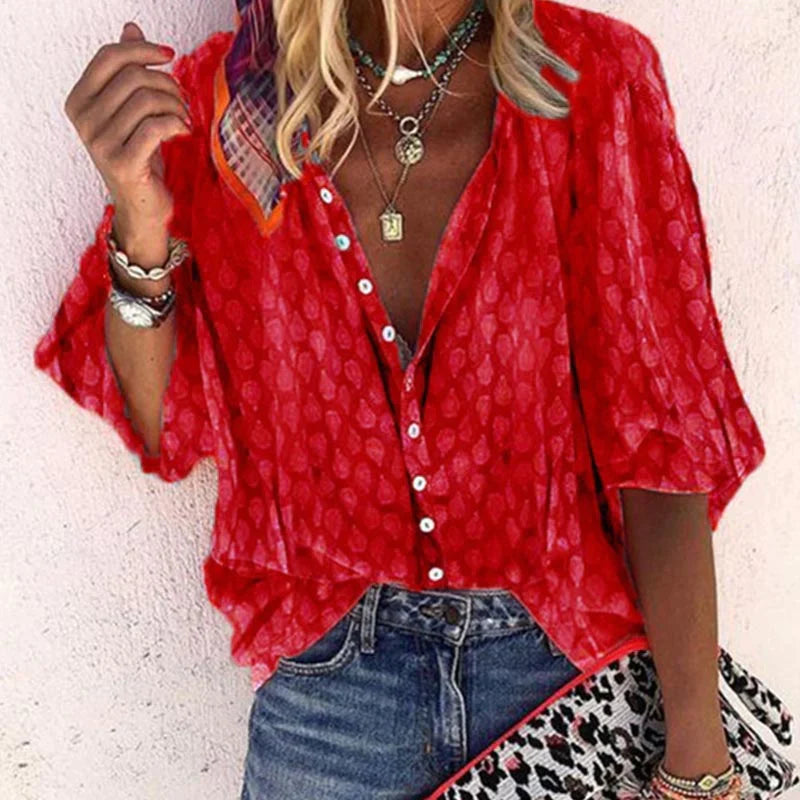 Women's Button Blouse for Leisure and Holiday Wear