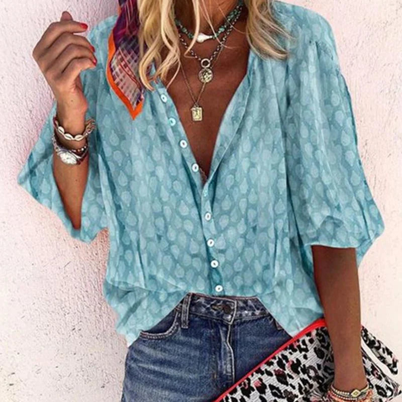 Women's Tunic Blouse with V-Neck and Pattern
