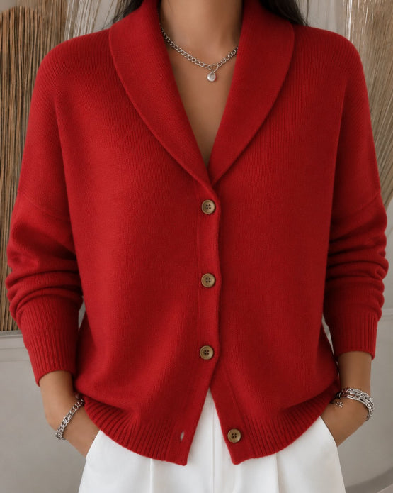Women's Button Front Collared Knit Cardigan for Autumn