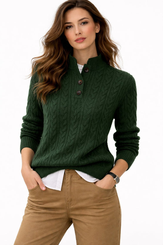 Women's Cable Knit Button Collar Pullover for Autumn