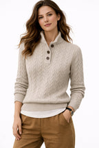 Women's Cable Knit Button Collar Pullover for Autumn