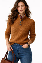 Women's Cable Knit Button Collar Pullover for Autumn