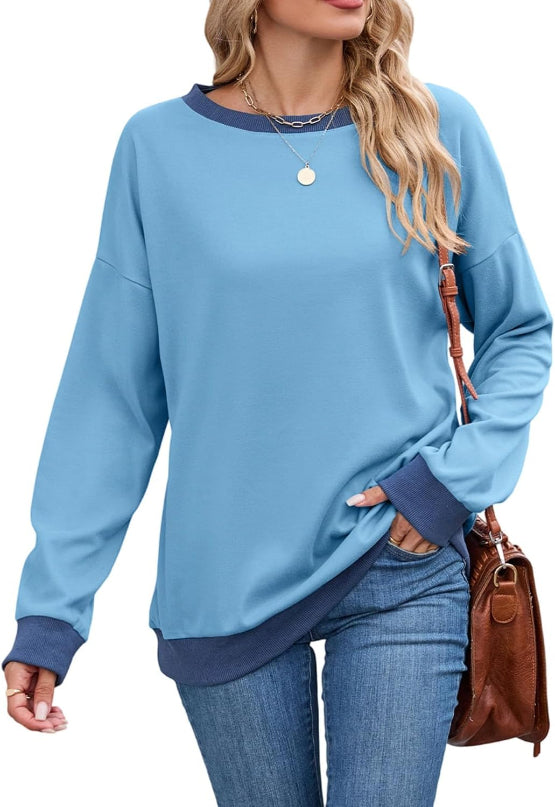 Women's Contrast Trim Sweatshirt for Autumn Winter Wear