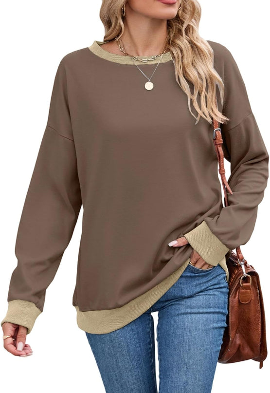 Women's Contrast Trim Sweatshirt for Autumn Winter Wear