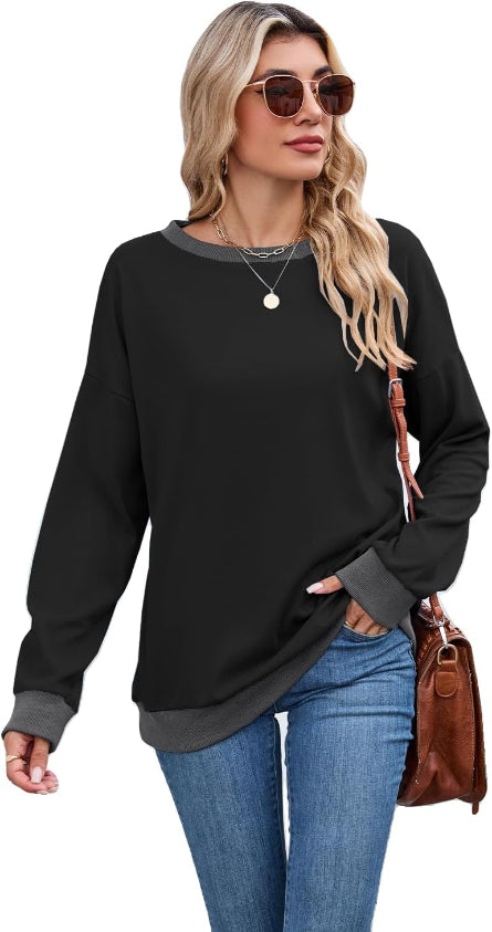 Women's Contrast Trim Sweatshirt for Autumn Winter Wear
