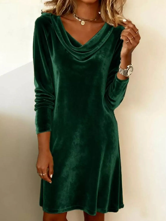 Women's Cowl Neck Long Sleeve Dress Autumn Winter