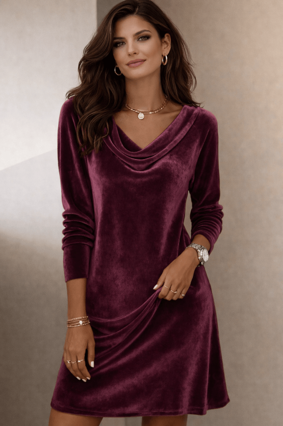 Women's Cowl Neck Long Sleeve Dress Autumn Winter