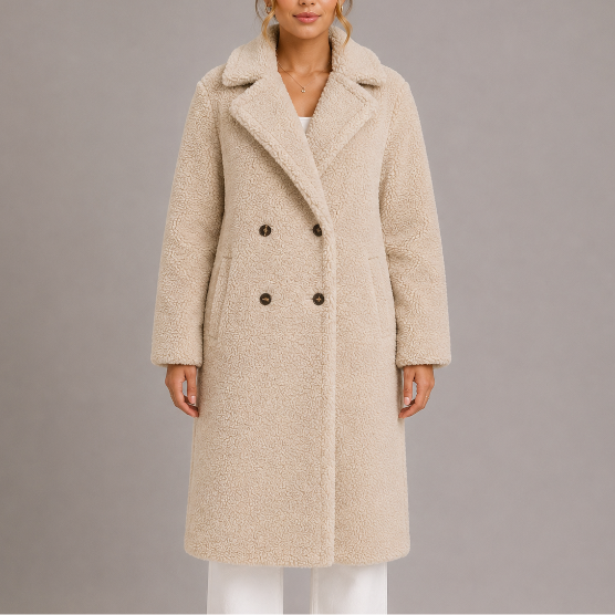 Women's Textured Double Breasted Coat for Winter Wear