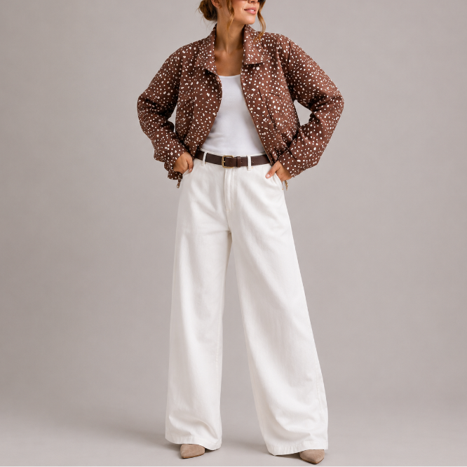 Women's Cropped Printed Jacket for Spring Autumn Wear